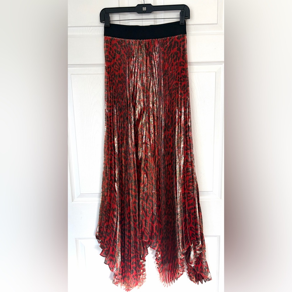 Alice + Olivia Skirt Katz Metallic Leopard Print Pleated Maxi Skirt size 0 - Picture 9 of 16